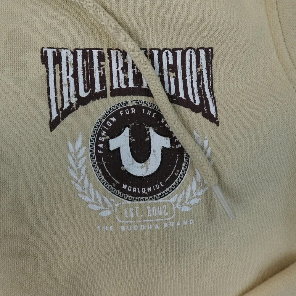 NEW True Religion Hoodie Mens S Beige Full Zip Fleece Sweatshirt Jacket Graphic